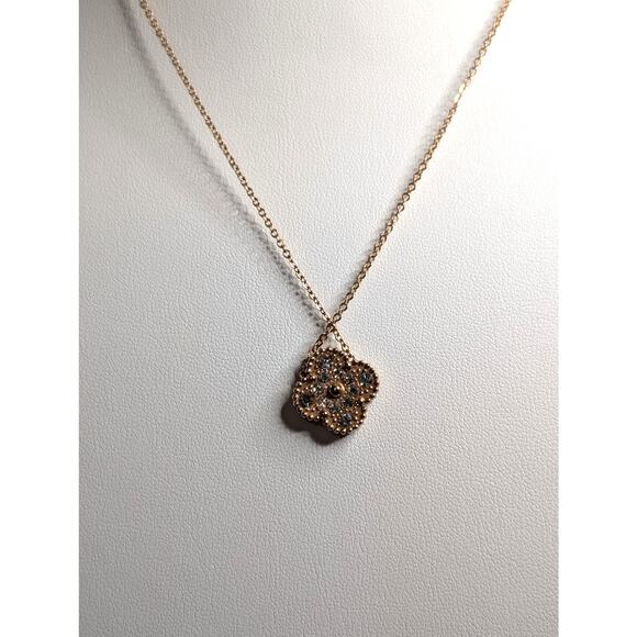 18K Rose Gold Plated Two Sided Quatrefoil Mother of Pearl CZ Pendant Necklace - Picture 9 of 10